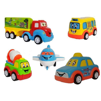 Unbreakable Friction Powered Pull Back Toy Vehicles Set of 5 - Multicolor