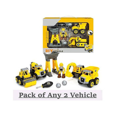 DIY Activity Construction Vehicle Construction Toys Trucks Play Set of 2 Vehicles and 5 Accessories - Yellow