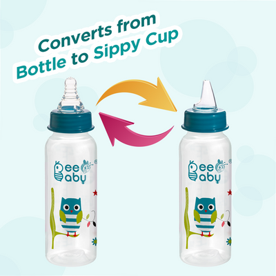 2 in 1 Advance+ Baby Feeding Bottle To Sippy Bottle with Anti-Colic Silicone Nipple & Silicone Sippy Spout. 100% BPA FREE. - 250 ML / 8 Oz. Blue