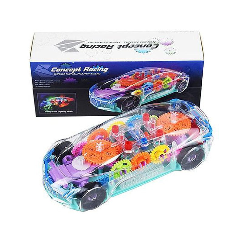 360 Degree Bump & Go Rotating Transparent Concept Racing Car Toy With Music And Lights - Multicolour