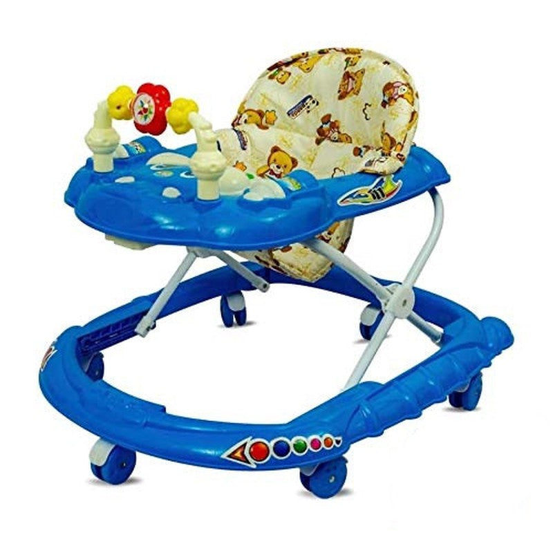 Cartoon Face Baby Walker - Music & Toys with Adjustable Height - Blue