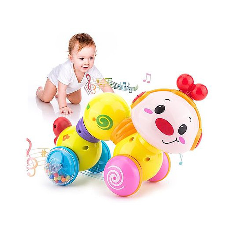 Press & Go Cute Caterpillar Crawling Toy with Music & Light - Multicolor