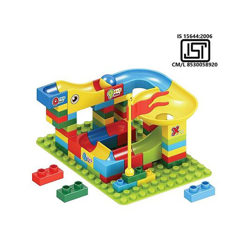 Marble Run Race Track Building Blocks and Brick Educational Toy For Kids Pack of 65 Pieces - (Assorted Colour)