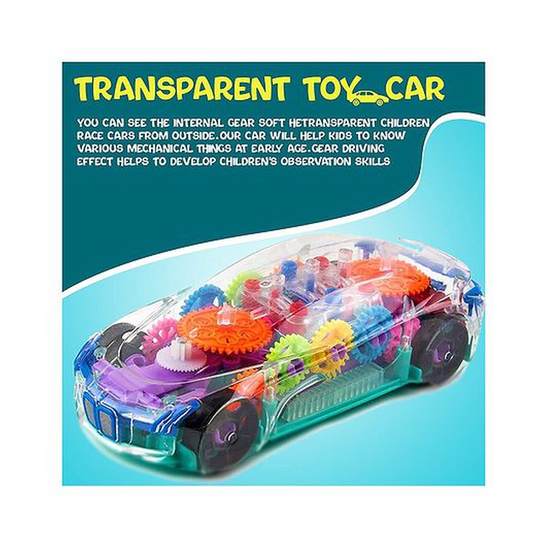 360 Degree Bump & Go Rotating Transparent Concept Racing Car Toy With Music And Lights - Multicolour