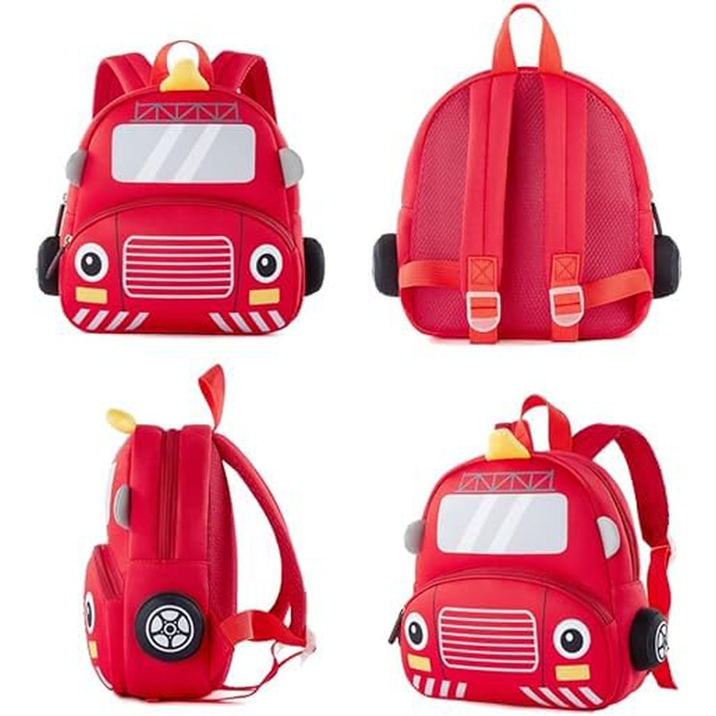 Cute Fire Truck Soft Plush Backpack with Front Pocket for Kids - 10.2 Inches