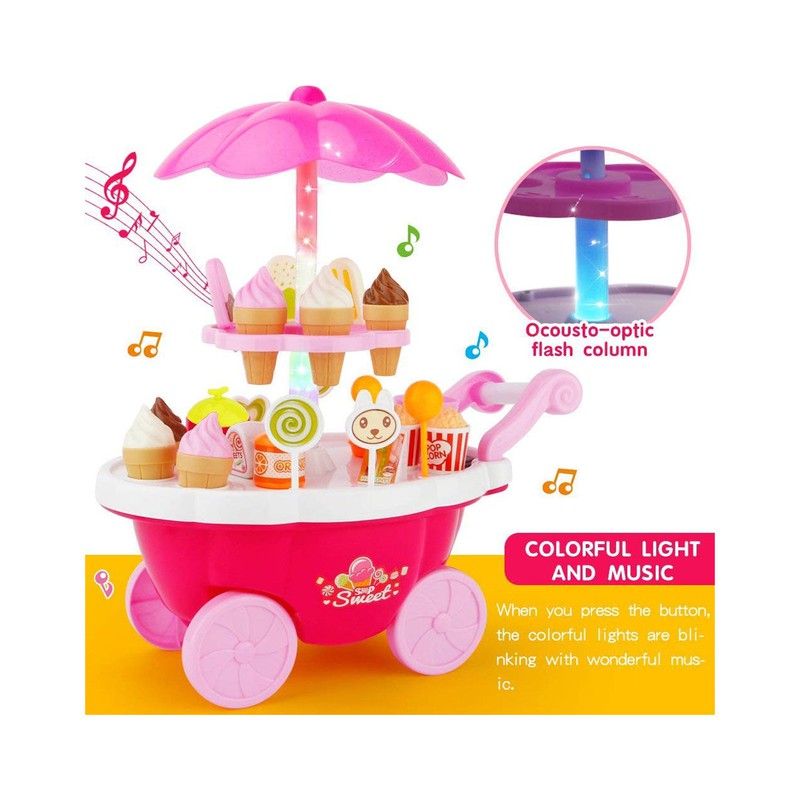 Ice Cream Toy Cart Play Set with Music & Light (Pack of 39)