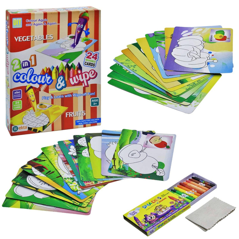 2 in 1  Colour & Wipe (Fruits + Vegetable) - 24 Cards