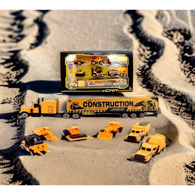 7 in 1 Die-cast Metal Construction Vehicles Set for Kids | Metal Trucks Set with Plastic Parts (Yellow)