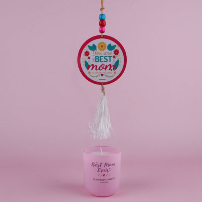 I Love You Mom Pink Scented Candle with Hanging