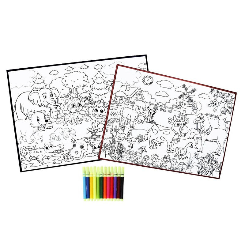 Art Doodle Mat Water Painting with 12 Waterproof Sketches Pens (Pack of 2)