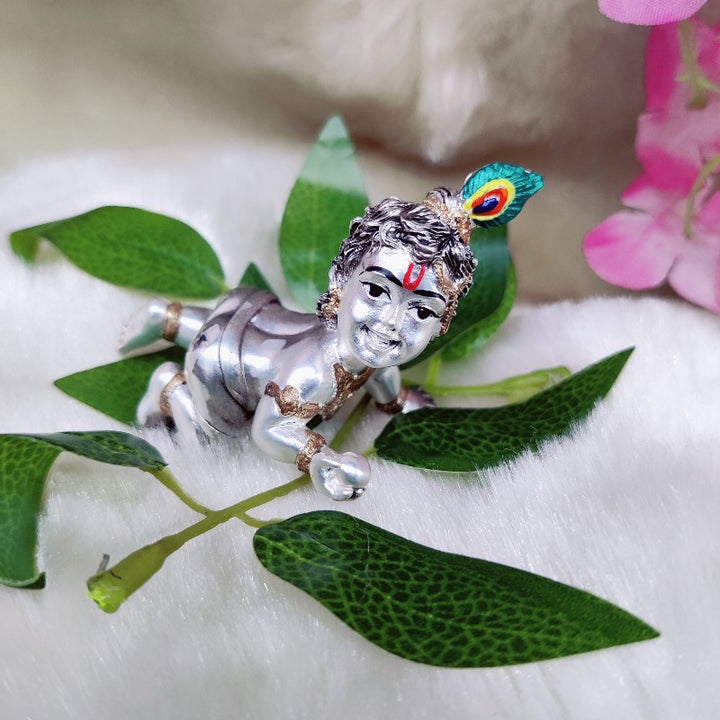 Premium Silver Coated Laddu Gopal Idol with 999 Silver Congratulations Coin – Perfect Baby Shower Gift | COD Not Available