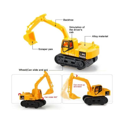 7 in 1 Die-cast Metal Construction Vehicles Set for Kids | Metal Trucks Set with Plastic Parts (Yellow)