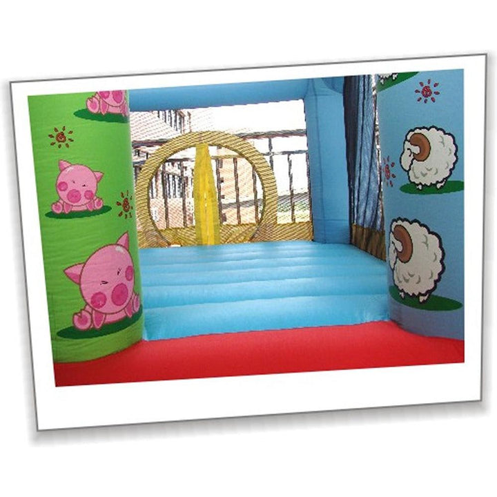 Farmyard Fun Jumping Castle with Slide, Ball Pit & Basketball Hoop | Weight- 17.47 Kg (3-8 Years)