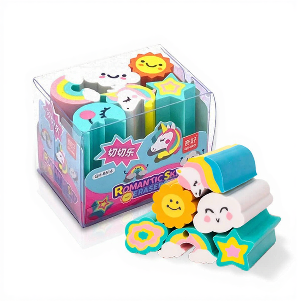 FunBlast Pack of 6 Erasers (Unicorn, Rainbow, Star, Moon, Sun and Cloud theme)