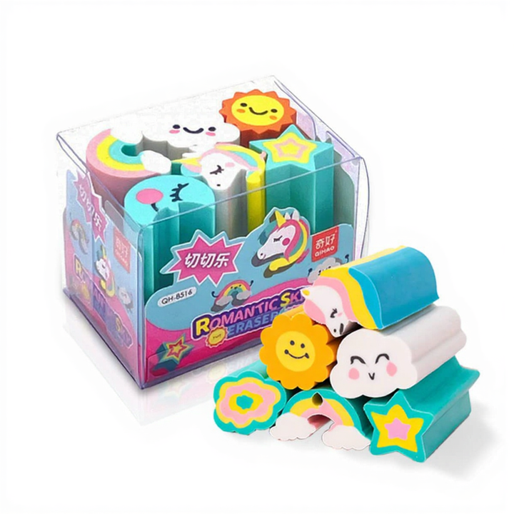 FunBlast Pack of 6 Erasers (Unicorn, Rainbow, Star, Moon, Sun and Cloud theme)