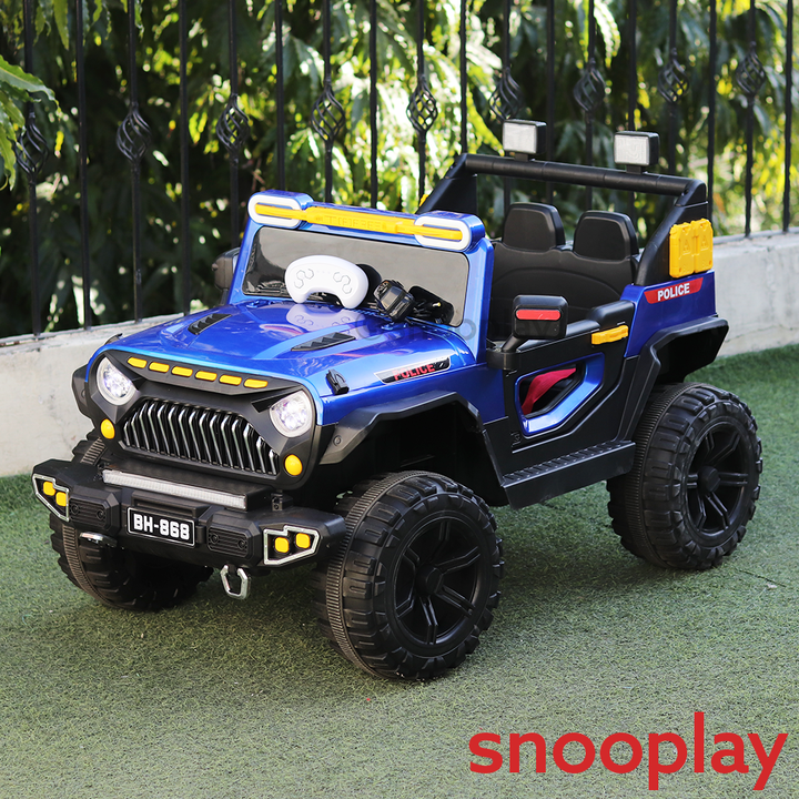 Parental & Self Control | Battery Police Ride On Jeep | Single Seater, Music, Light, AUX, Honk & Swing Feature (1.5-8 Years)