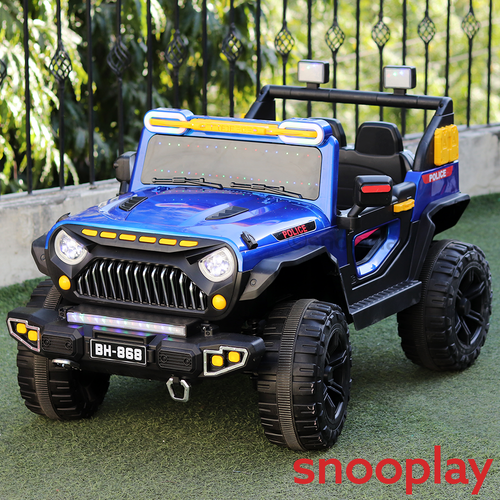 Parental & Self Control | Battery Police Ride On Jeep | Single Seater, Music, Light, AUX, Honk & Swing Feature (1.5-8 Years)