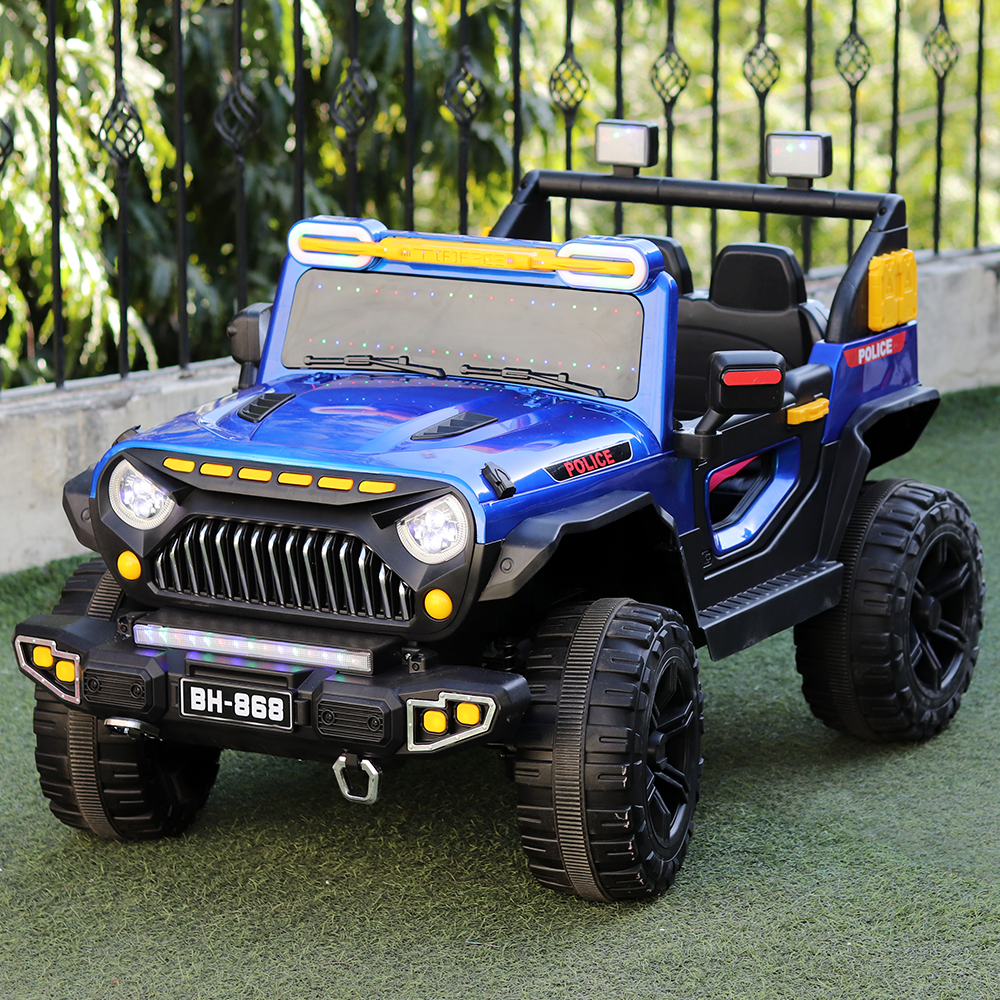 Parental & Self Control | Battery Police Ride On Jeep | Single Seater, Music, Light, AUX, Honk & Swing Feature (1.5-8 Years)