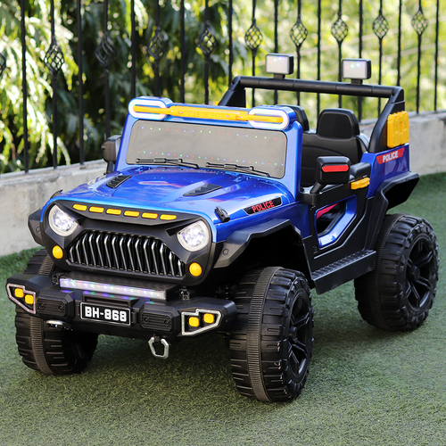 Parental & Self Control | Battery Police Ride On Jeep | Single Seater, Music, Light, AUX, Honk & Swing Feature (1.5-8 Years)