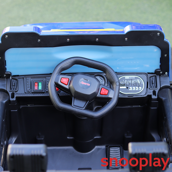Parental & Self Control | Battery Police Ride On Jeep | Single Seater, Music, Light, AUX, Honk & Swing Feature (1.5-8 Years)
