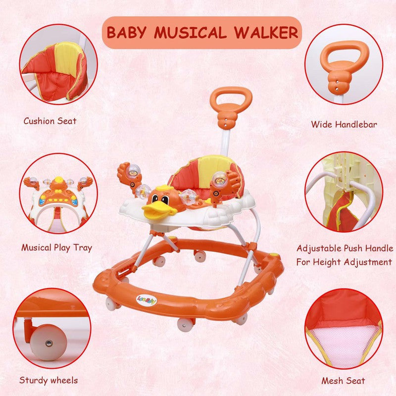 Musical Activity Walker With Parent Rod (Orange)