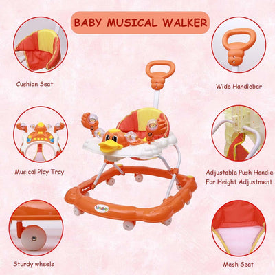 Musical Activity Walker With Parent Rod (Orange)