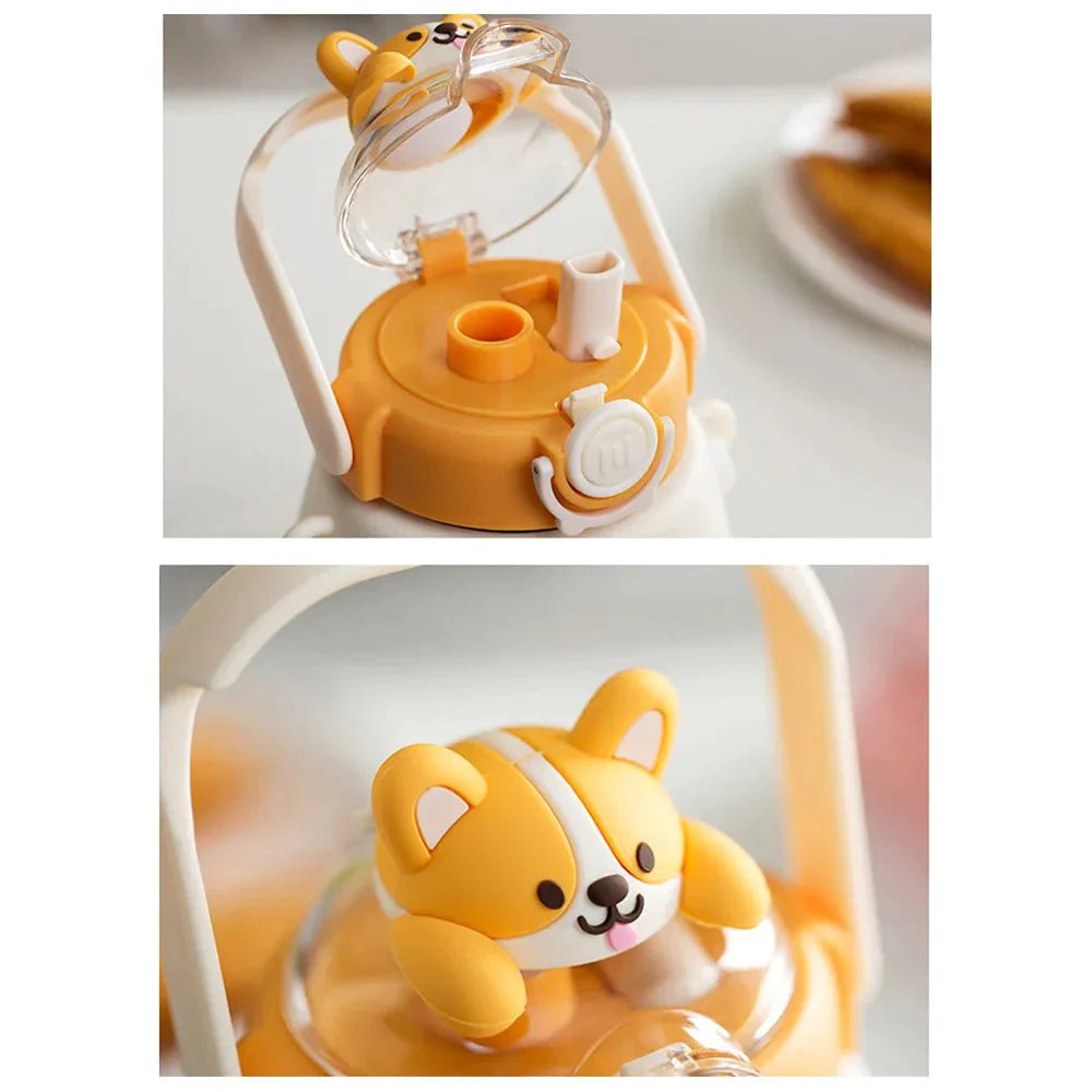 3d Teddy Head DIY sticker Water Bottle with Handle (950ml) | Cream