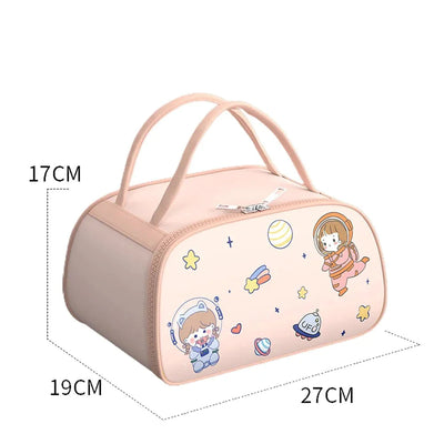 Insulated Asrotonaut Themed Lunch Box with Lunch Box Cover (Light Pink)