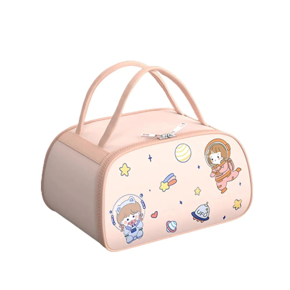 Insulated Asrotonaut Themed Lunch Box with Lunch Box Cover (Light Pink)