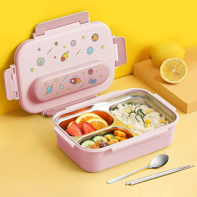 Insulated Asrotonaut Themed Lunch Box with Lunch Box Cover (Light Pink)