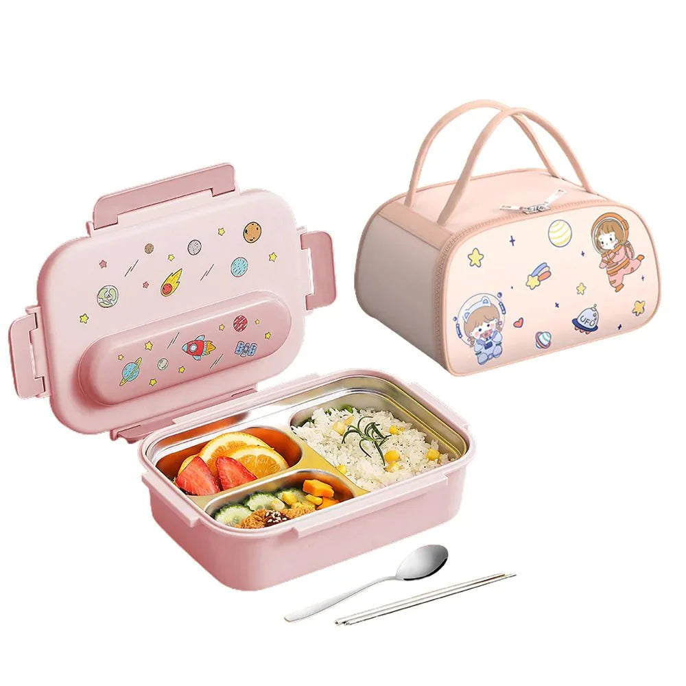 Insulated Asrotonaut Themed Lunch Box with Lunch Box Cover (Light Pink)