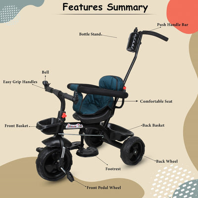 Tricycle with Dual Storage Basket, Parental Control ,Safety Guardrail, Comfort seat (New Model_531) | 2 to 5 Years (Black)