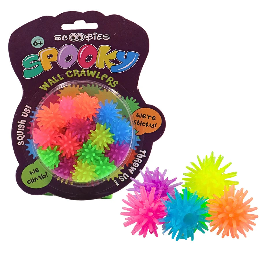 Scoobies Spooky Wall Crawlers – 15 Stretchy Multi-Colored Balls with Hole | Stick & Crawl Sensory Play