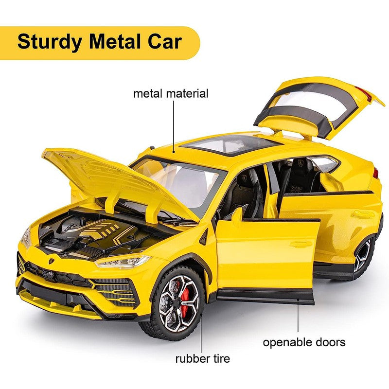 Resembling Lamborghini Urus Diecast Metal Car with Smoke Simulation, Pullback Function, Light, Sound & Openable Doors | 1:24 Scale Model