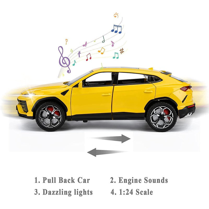 Resembling Lamborghini Urus Diecast Metal Car with Smoke Simulation, Pullback Function, Light, Sound & Openable Doors | 1:24 Scale Model