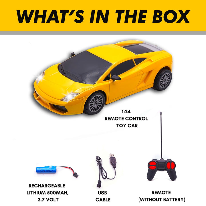 Rechargeable High Speed Remote Control Mini Car Resembling Lamborghini with Lithium Battery for Kids (Scale 1:24) - Yellow