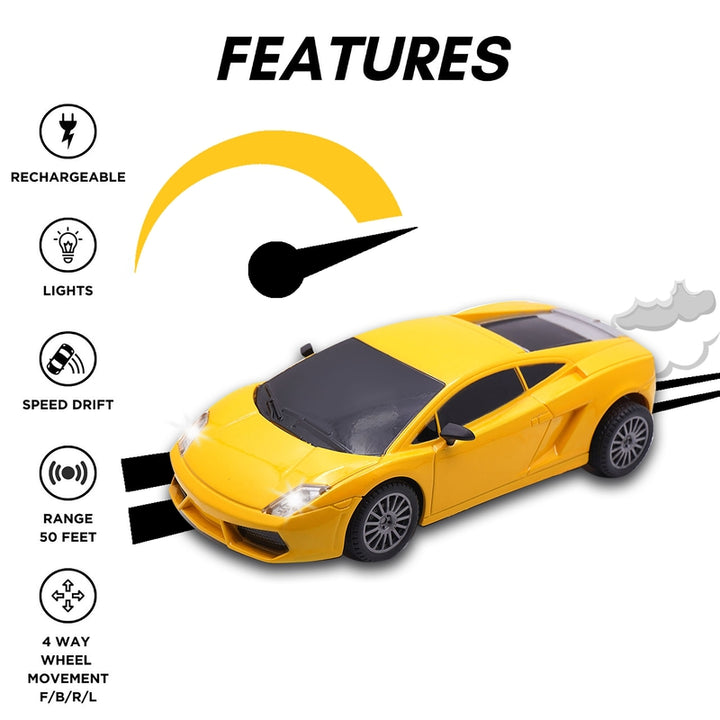 Rechargeable High Speed Remote Control Mini Car Resembling Lamborghini with Lithium Battery for Kids (Scale 1:24) - Yellow