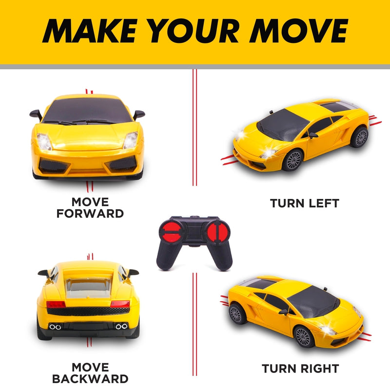 Rechargeable High Speed Remote Control Mini Car Resembling Lamborghini with Lithium Battery for Kids (Scale 1:24) - Yellow