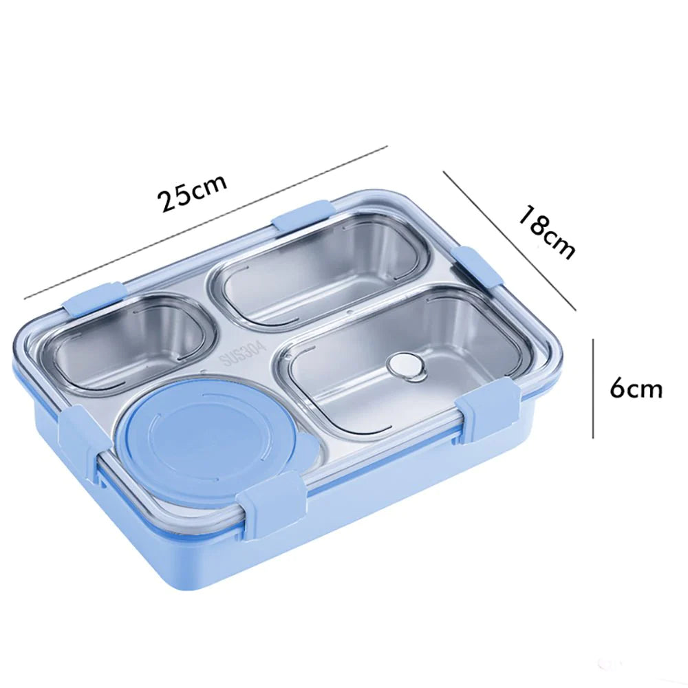 Transparent Lid Double Lock Stainless Steel Lunch Box (Light Blue)