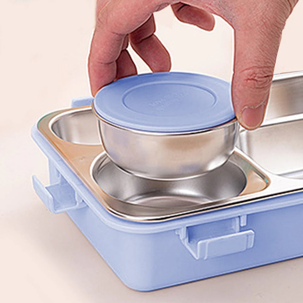 Transparent Lid Double Lock Stainless Steel Lunch Box (Light Blue)