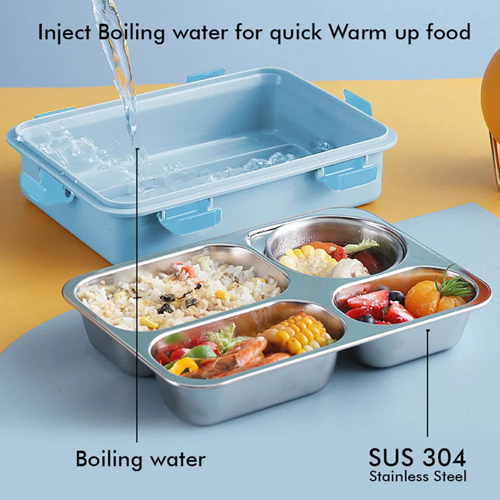 Transparent Lid Double Lock Stainless Steel Lunch Box (Light Blue)