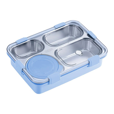 Transparent Lid Double Lock Stainless Steel Lunch Box (Light Blue)