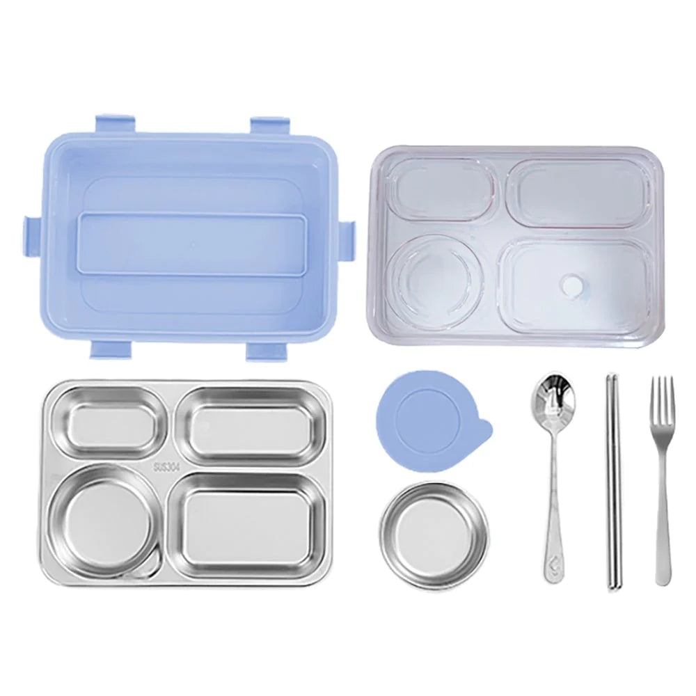 Transparent Lid Double Lock Stainless Steel Lunch Box (Light Blue)