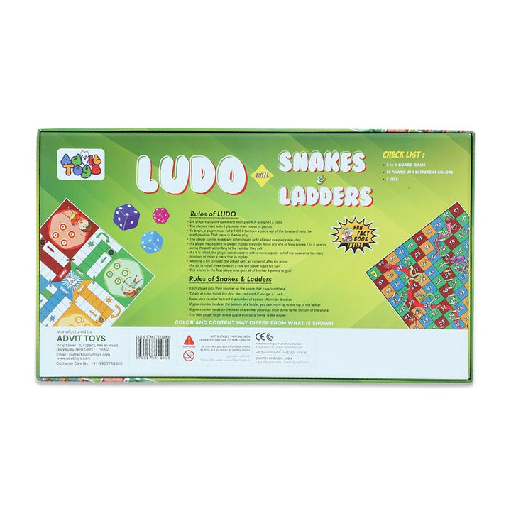 Ludo with Snakes & Ladders - (Educational Fun Fact Book Inside)