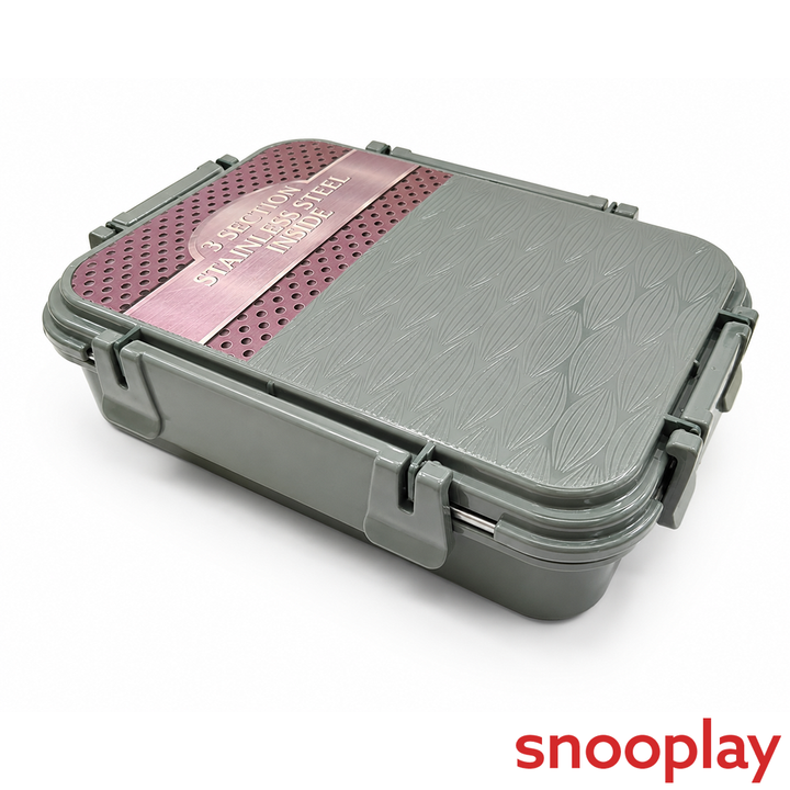 Jaypee 3 Section Steel Mate Insulated Lunch Box | Snap-close Latches, Silicon Seals - Green