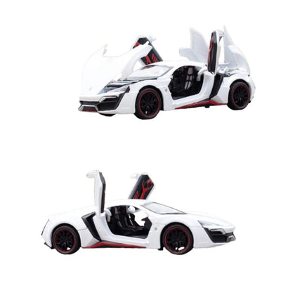 Resembling Lykan Hypersport Diecast Metal Car with Pullback Function, Light, Sound & Openable Doors | 1:24 Scale Model