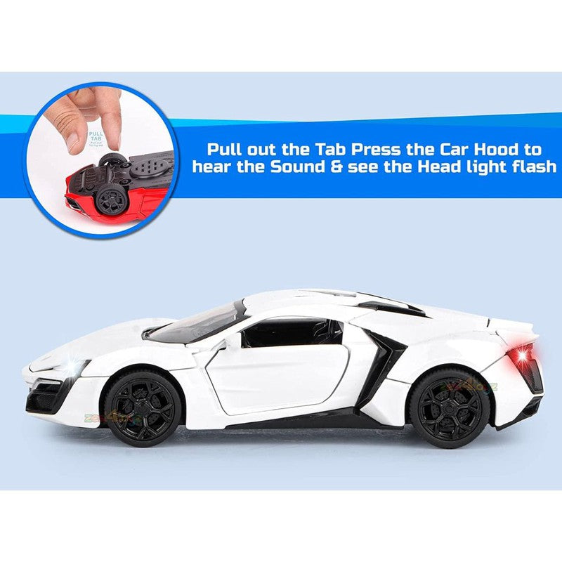 Resembling Lykan Hypersport Diecast Metal Car with Pullback Function, Light, Sound & Openable Doors | 1:24 Scale Model