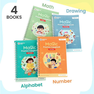 Complete Magic Practice Copybook Set (10 Refills, 1 Pen, and 1 Grip) - Number Tracing Book for Kids (Set of 4)