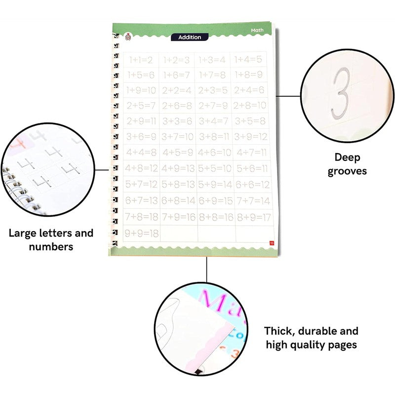 Complete Magic Practice Copybook Set (10 Refills, 1 Pen, and 1 Grip) - Number Tracing Book for Kids (Set of 4)