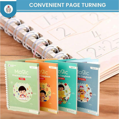 Complete Magic Practice Copybook Set (10 Refills, 1 Pen, and 1 Grip) - Number Tracing Book for Kids (Set of 4)